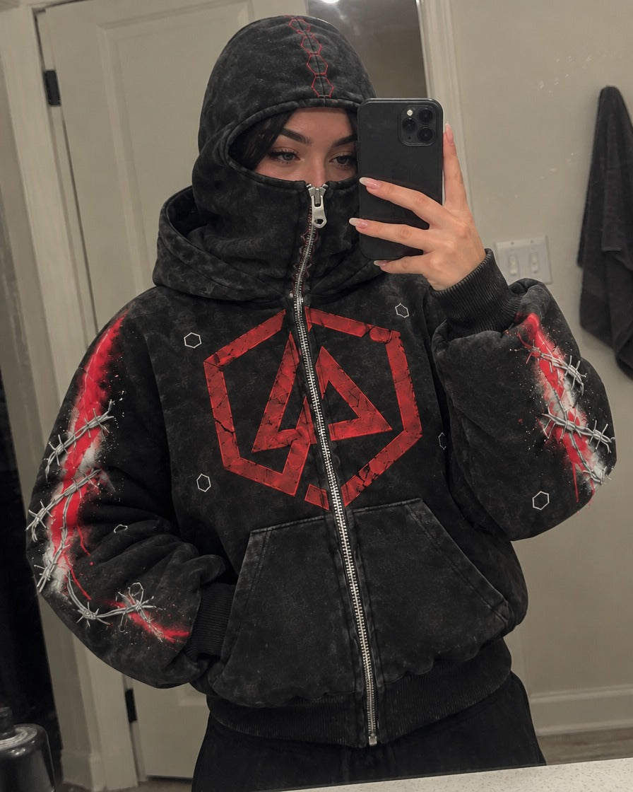 Linkin Park Balaclava Zip-Up Hoodie worn